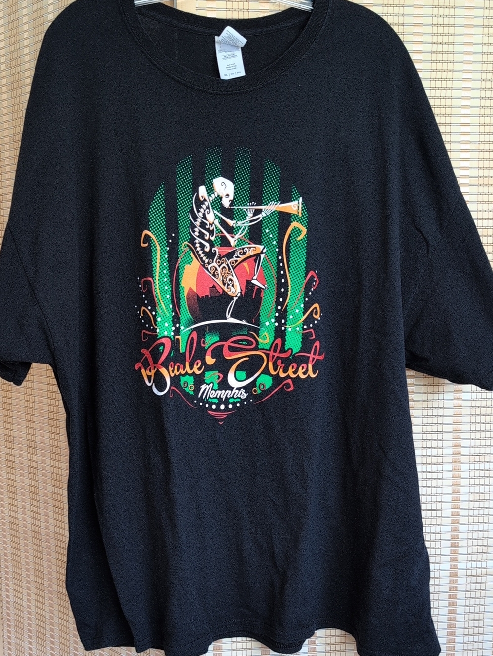 Gildan Black Tee with Multicolor Beale Street Memphis Graphic With Skeleton